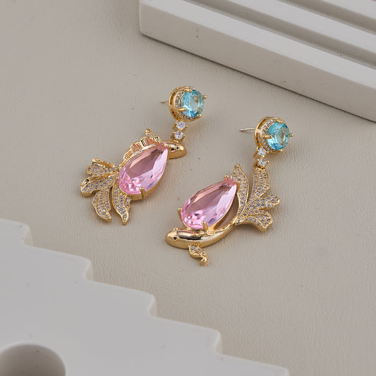 Blue Pink Leaf Earrings