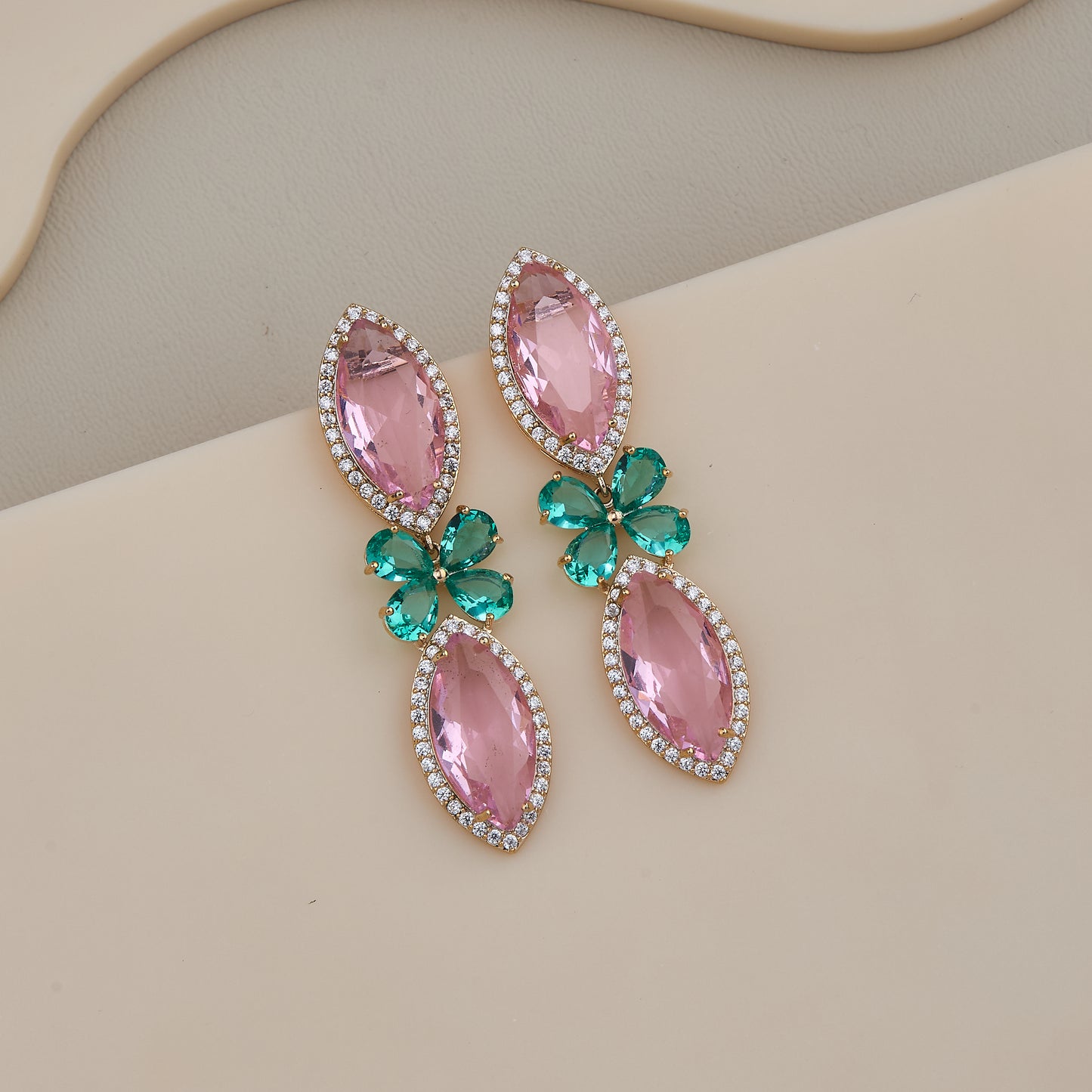 Pink Emerald Drop Earrings