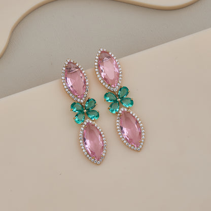 Pink Emerald Drop Earrings