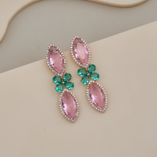 Pink Emerald Drop Earrings