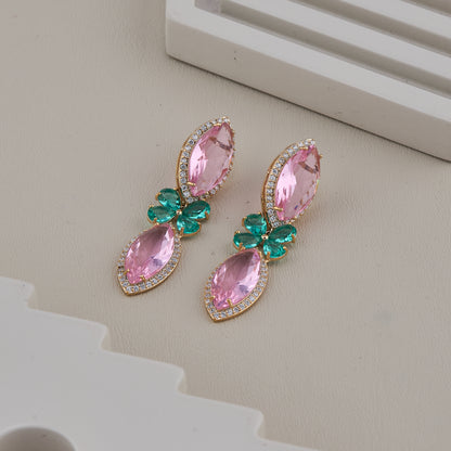 Pink Emerald Drop Earrings