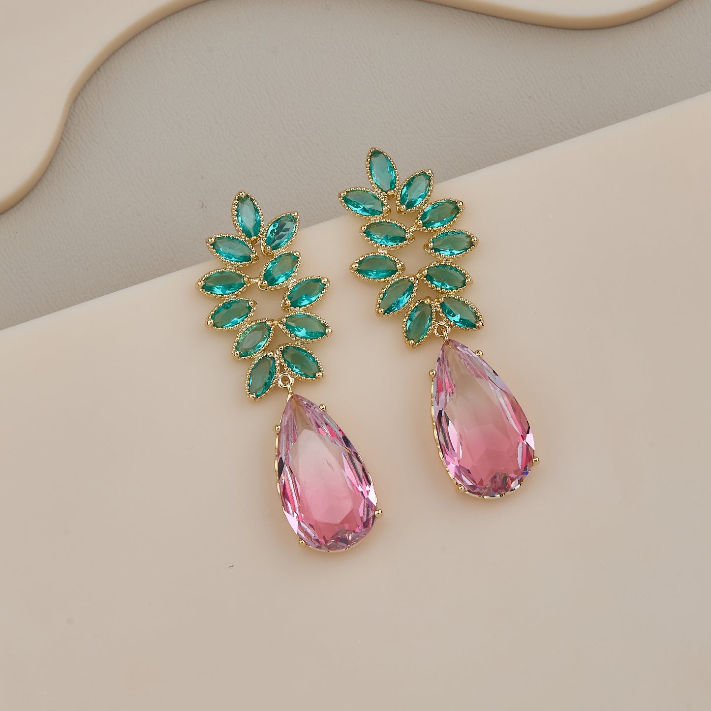 Emerald Pink Leaf Studs