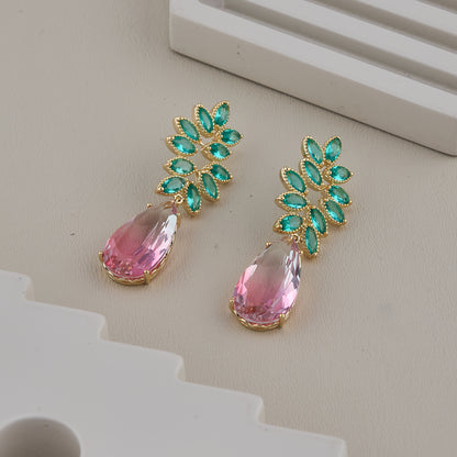 Emerald Pink Leaf Studs