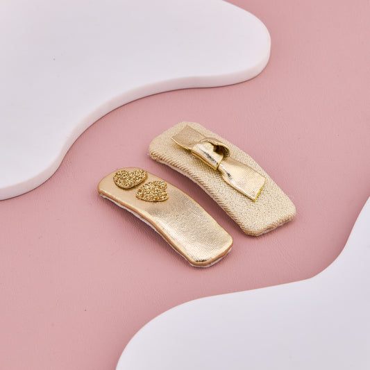 Golden Heart & Bow Hair Clips