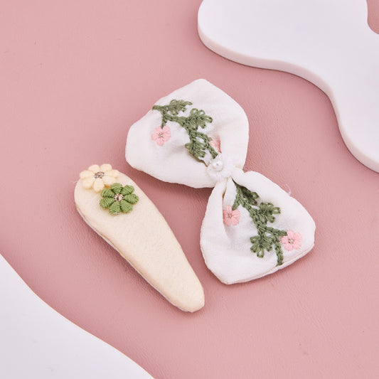 Floral Embroidered Baby Hair Clips