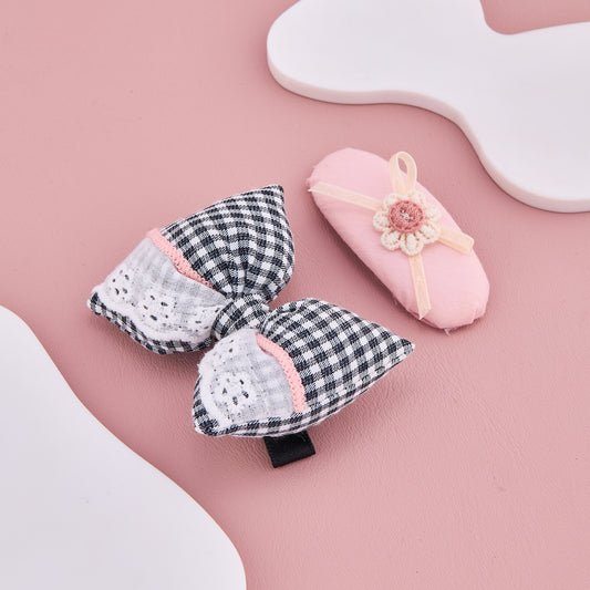 Check Bow & Flower Hair Clips