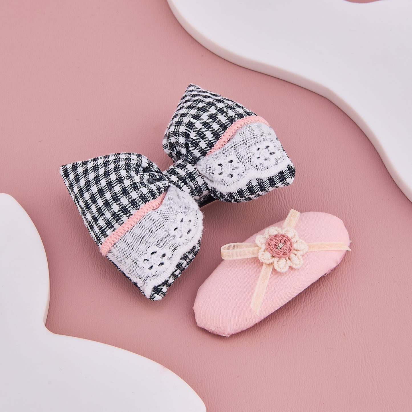 Check Bow & Flower Hair Clips