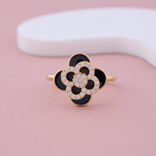Black Clover Floral CZ Ring