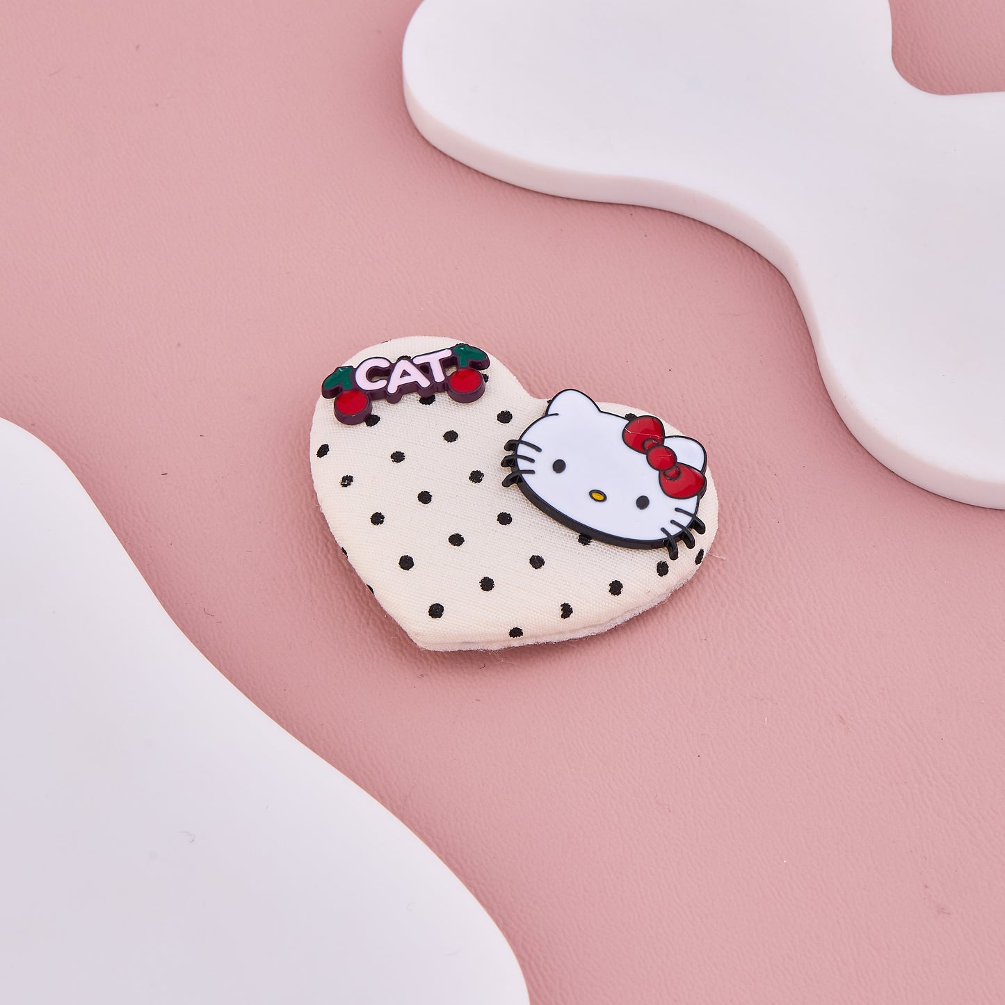 Polka Heart Kitty Hair Clip