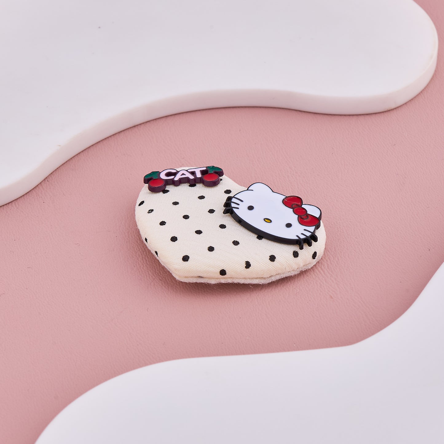 Polka Heart Kitty Hair Clip