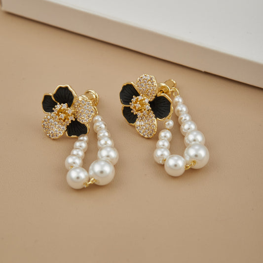 Floral Pearl Earrings with Gemstones & Beads