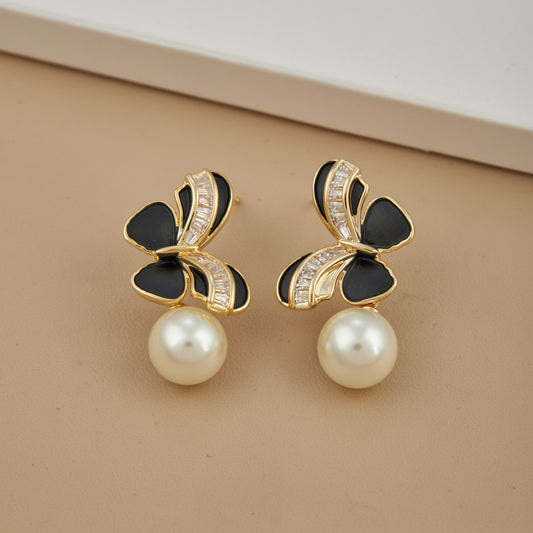 Butterfly & Pearl Elegance Earrings