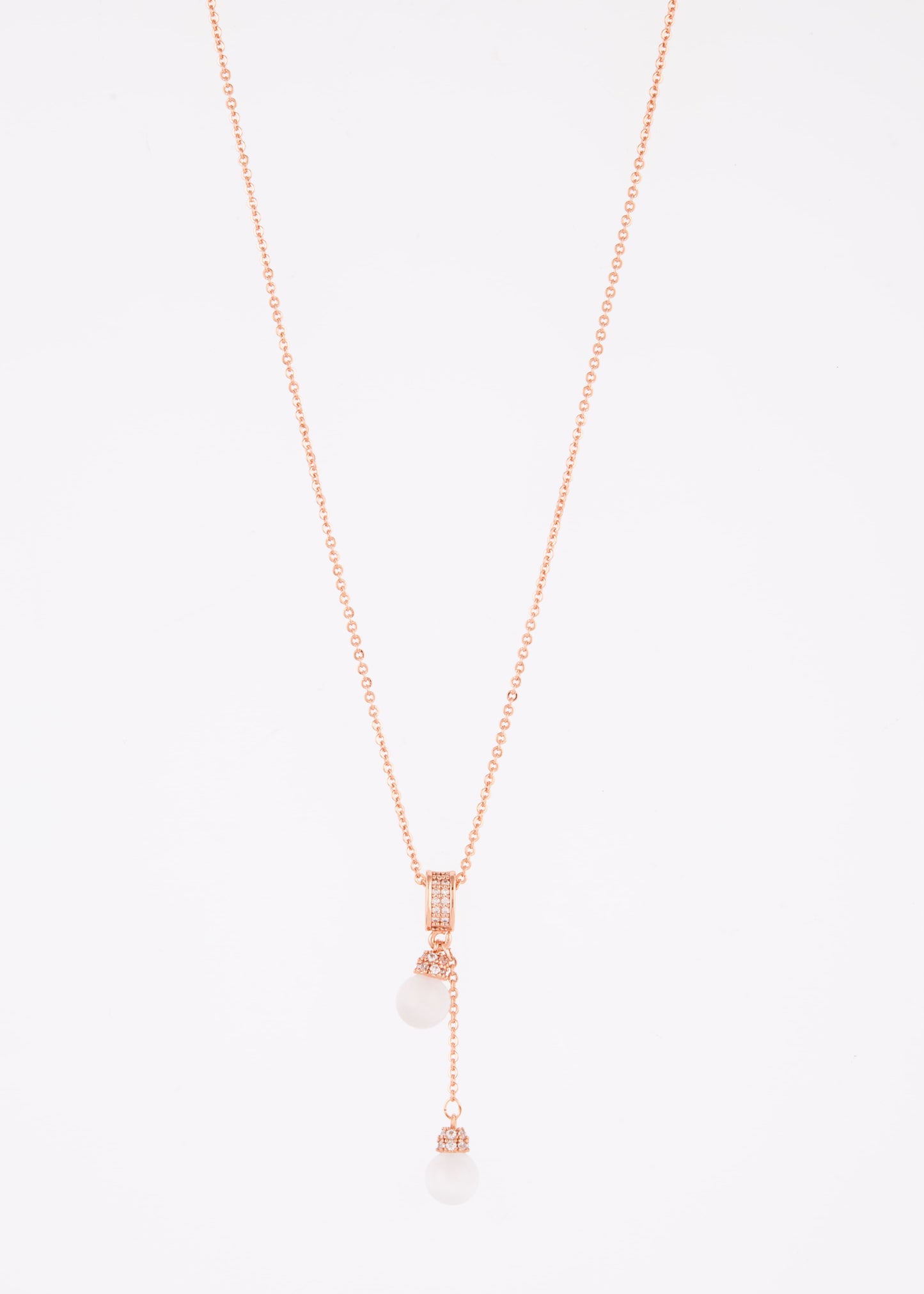 Rose Gold Drop Pendant Necklace with Elegant Pearls