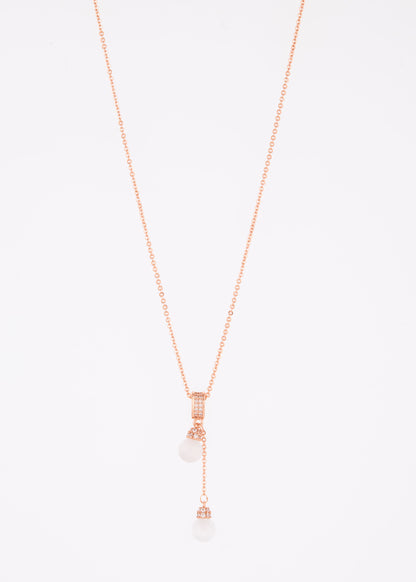 Rose Gold Drop Pendant Necklace with Elegant Pearls