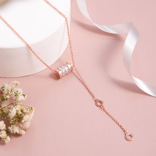 Rose Gold Crystal Bar Pendant Necklace for Chic Elegance