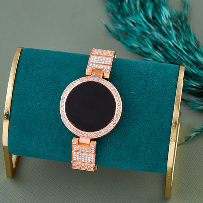 Elegant Rose Gold Digital Watch with Crystal Detailing