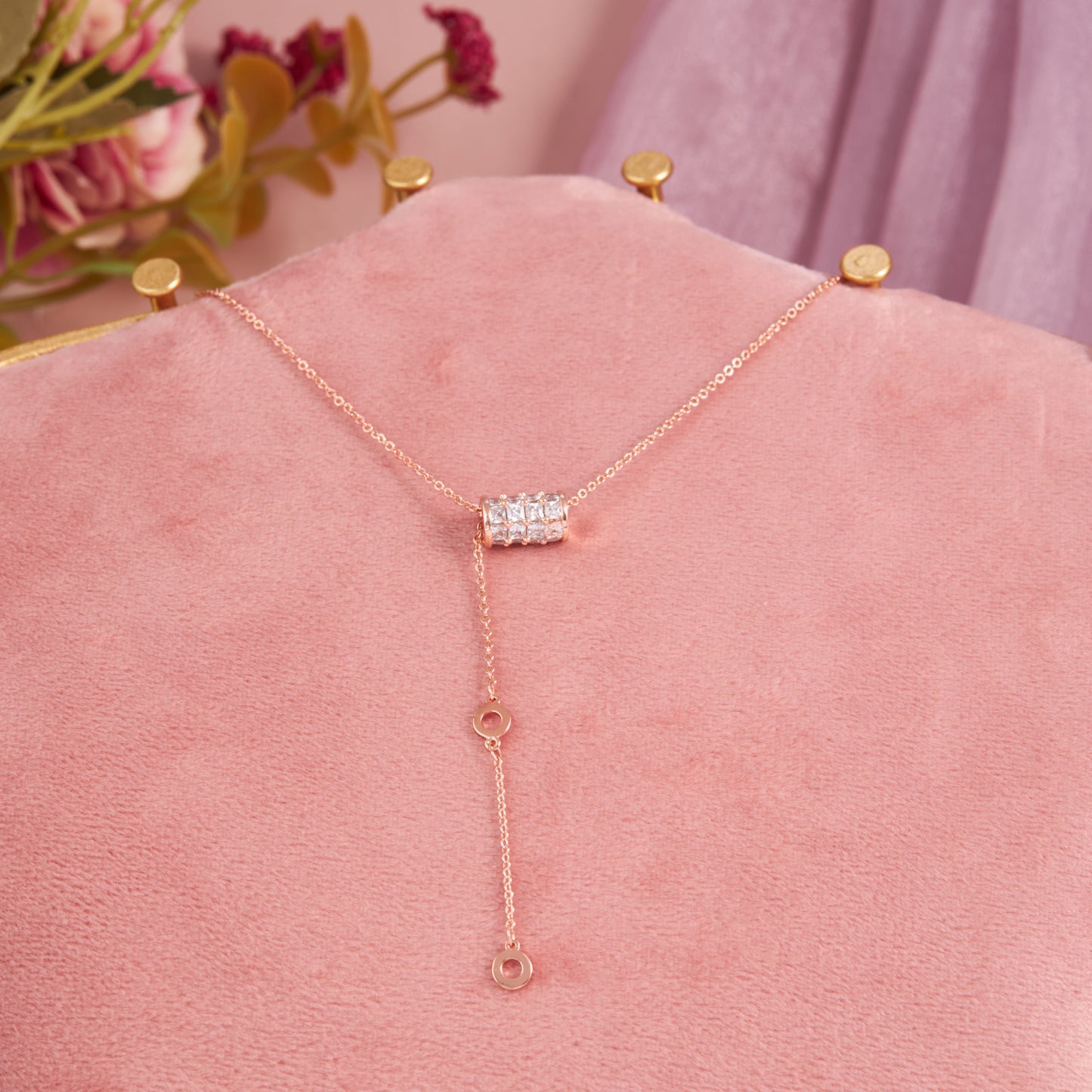Rose Gold Crystal Bar Pendant Necklace for Chic Elegance