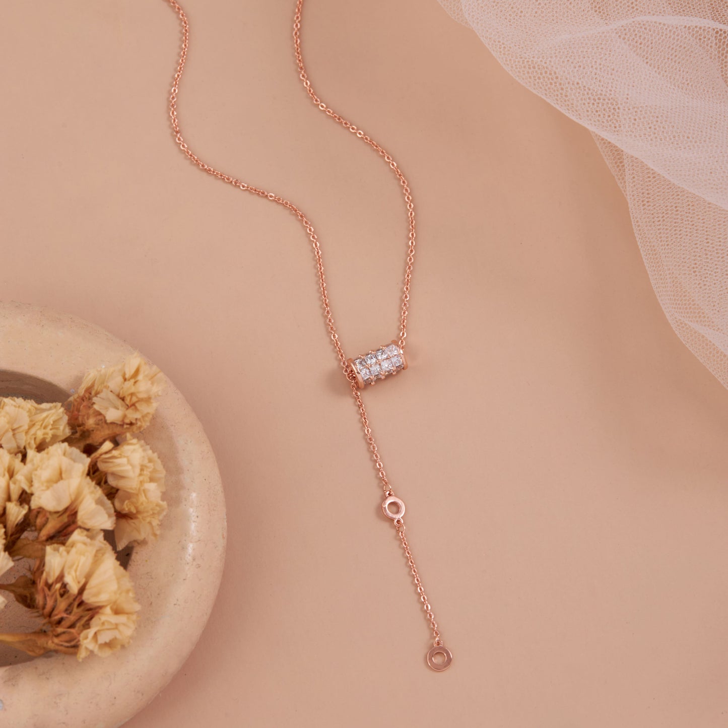 Rose Gold Crystal Bar Pendant Necklace for Chic Elegance