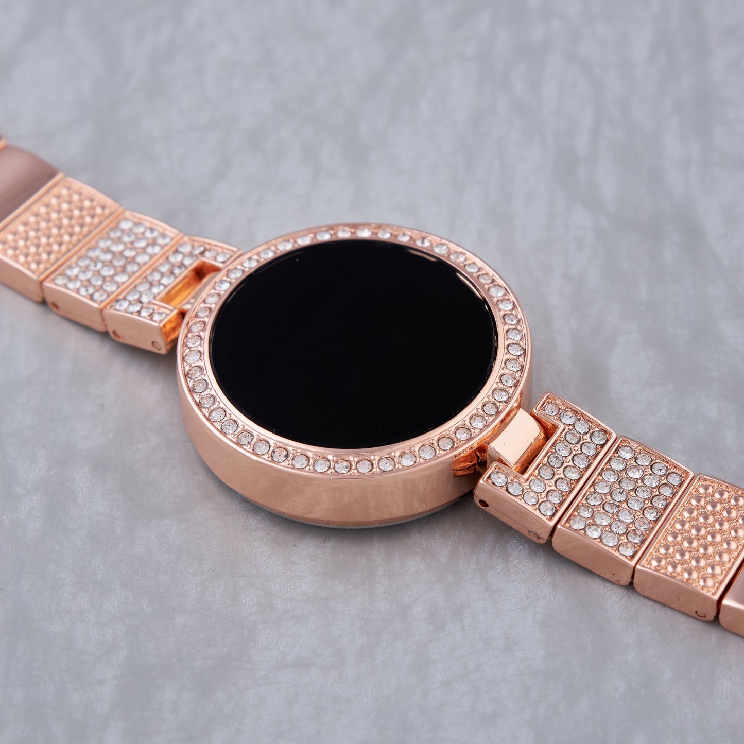 Elegant Rose Gold Digital Watch with Crystal Detailing