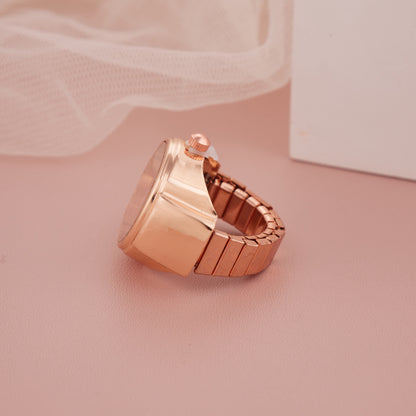 Rose Gold Ring Watch with Black & Champagne Dial Contrast