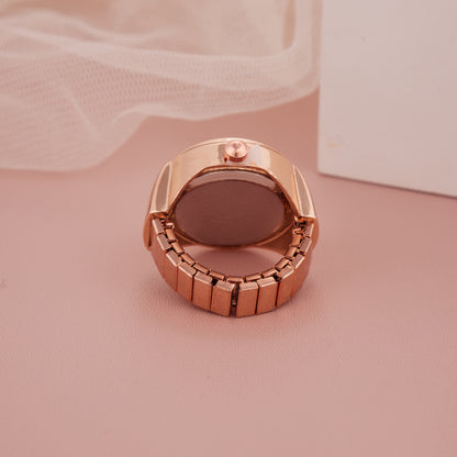 Rose Gold Ring Watch with Black & Champagne Dial Contrast