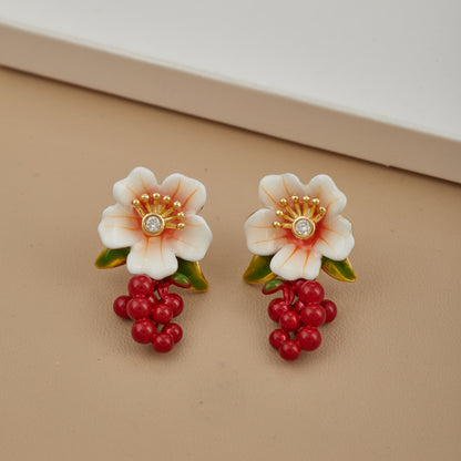 Floral Red Bead Earrings