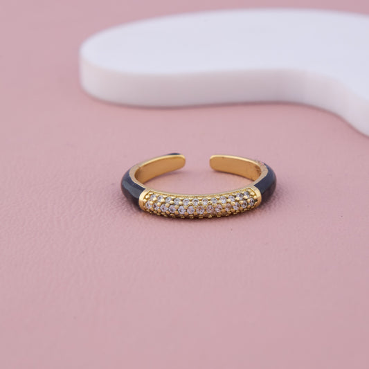 Gold Adjustable Band with Black Enamel