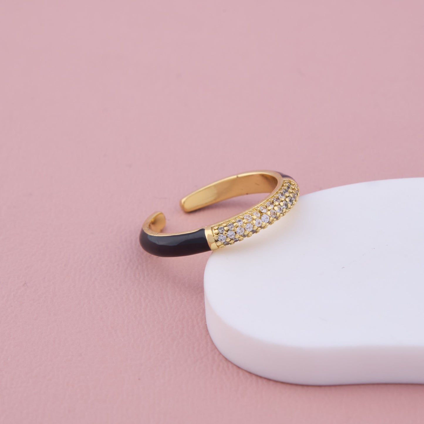Gold Adjustable Band with Black Enamel