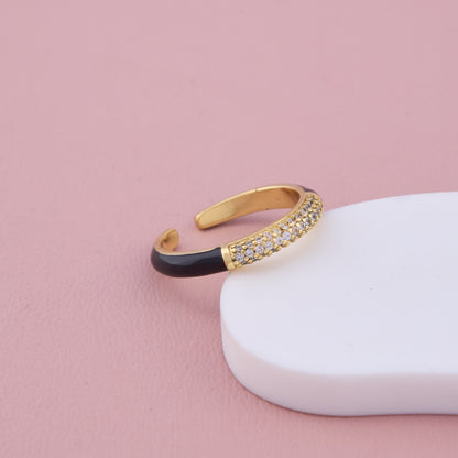 Gold Adjustable Band with Black Enamel