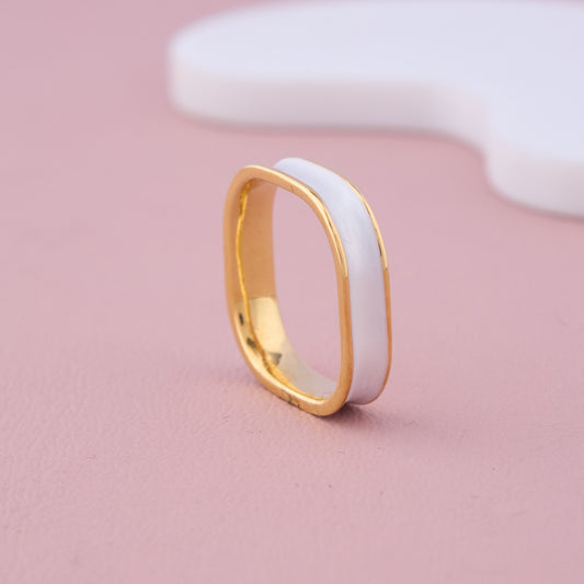 Gold Square Band with White Enamel Detailing