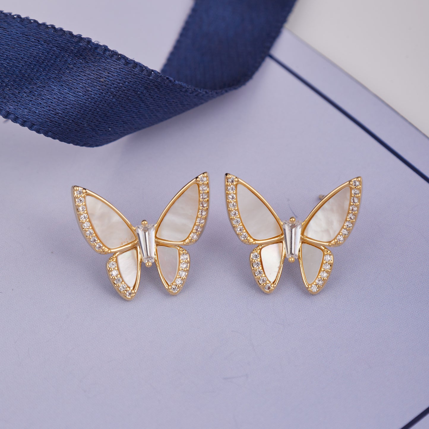 Gold Butterfly Earrings with Diamonds