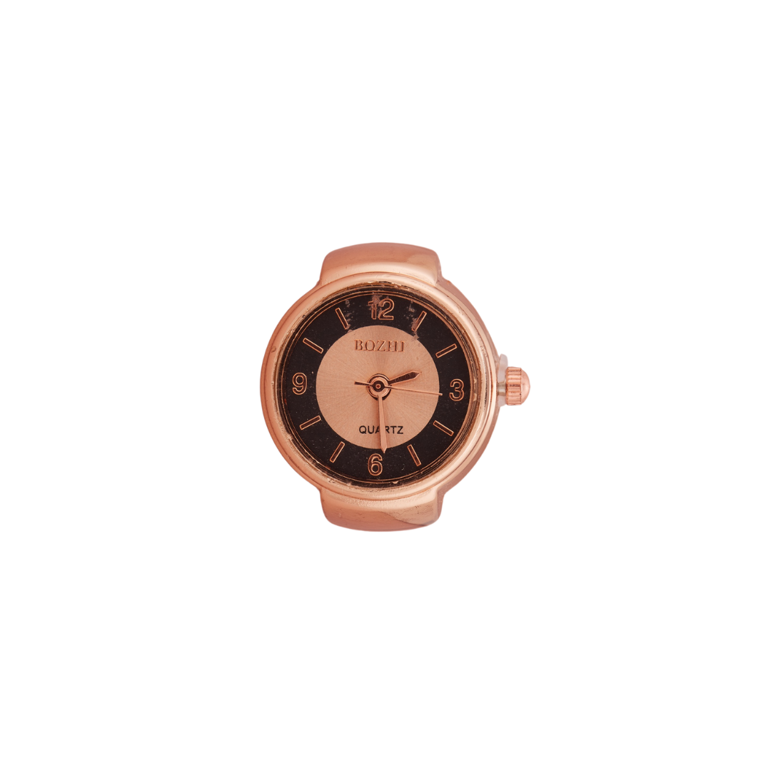 Rose Gold Ring Watch with Black & Champagne Dial Contrast