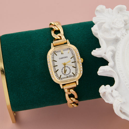 Chic Gold Square-Dial Crystal-Accent Watch for Women