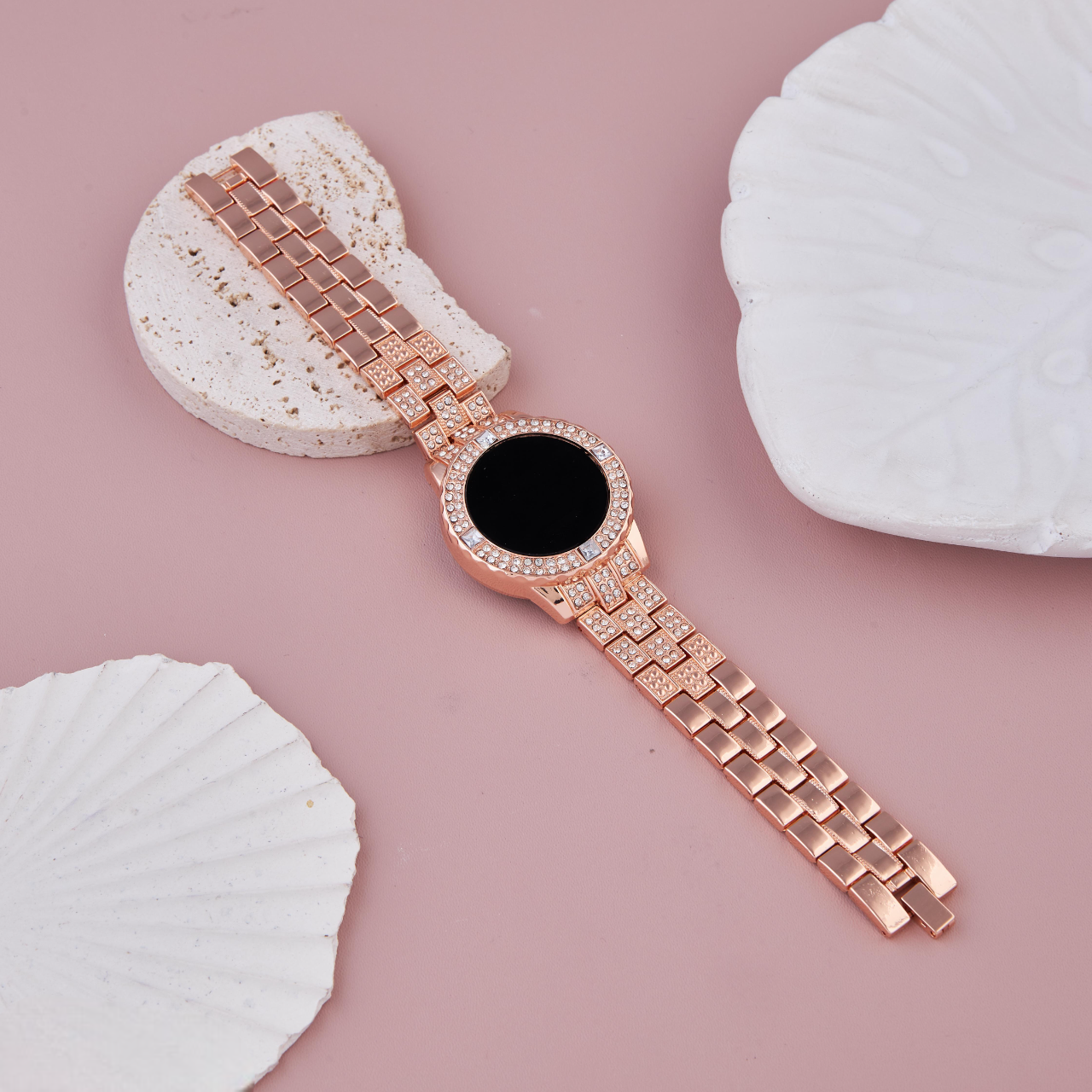 Crystal Studded Rose Gold Digital Watch for Women