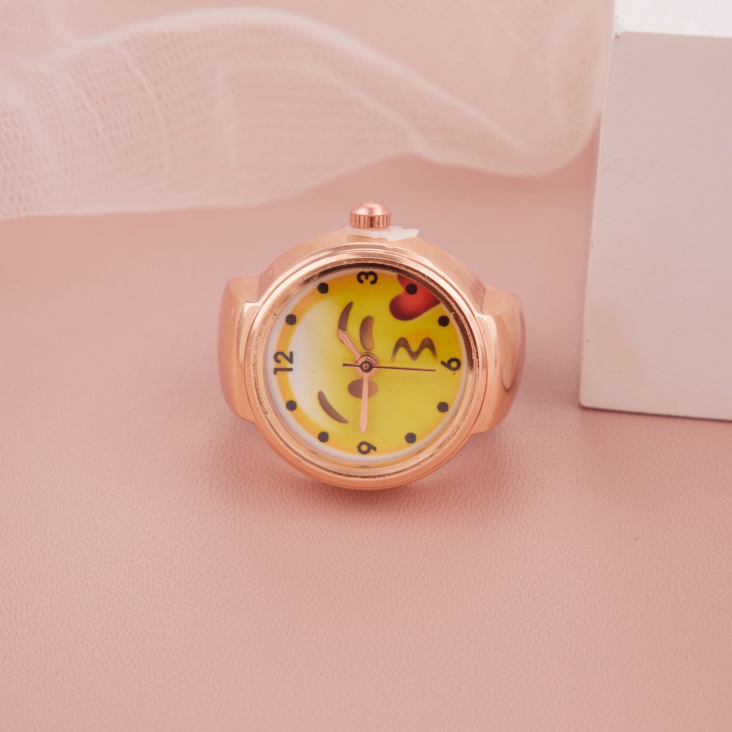 Rose Gold Ring Watch with Cute Emoji Yellow Dial for Women & Girls – GC Premium Jewellery