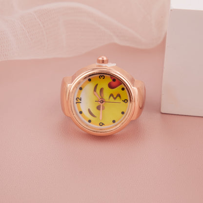 Rose Gold Ring Watch with Cute Emoji Yellow Dial for Women & Girls – GC Premium Jewellery