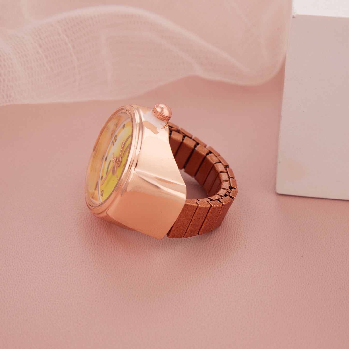 Rose Gold Ring Watch with Cute Emoji Yellow Dial for Women & Girls – GC Premium Jewellery