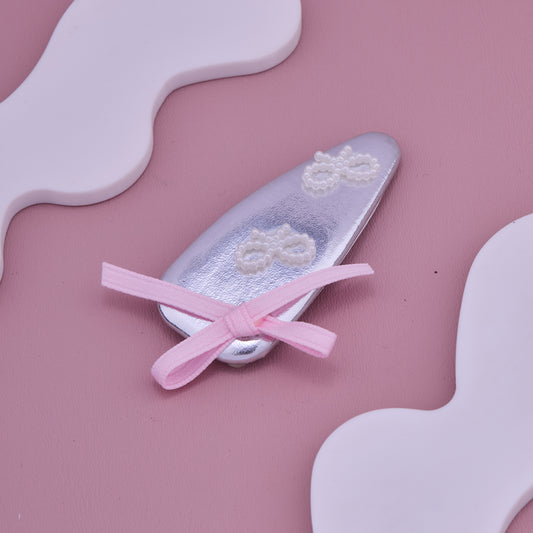 Silver Pearl Bow Baby Hair Clip