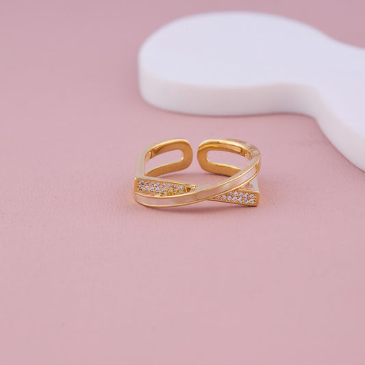 Gold Crossover Adjustable Ring with CZ Detailing
