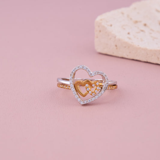 Dual Tone Triple Heart Ring Set