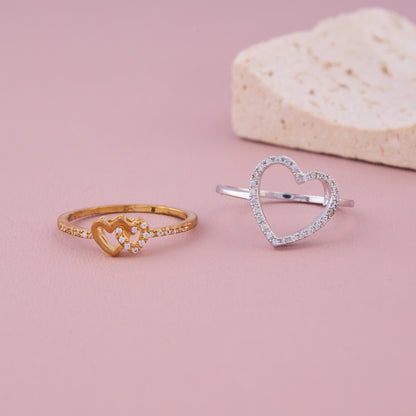 Dual Tone Triple Heart Ring Set