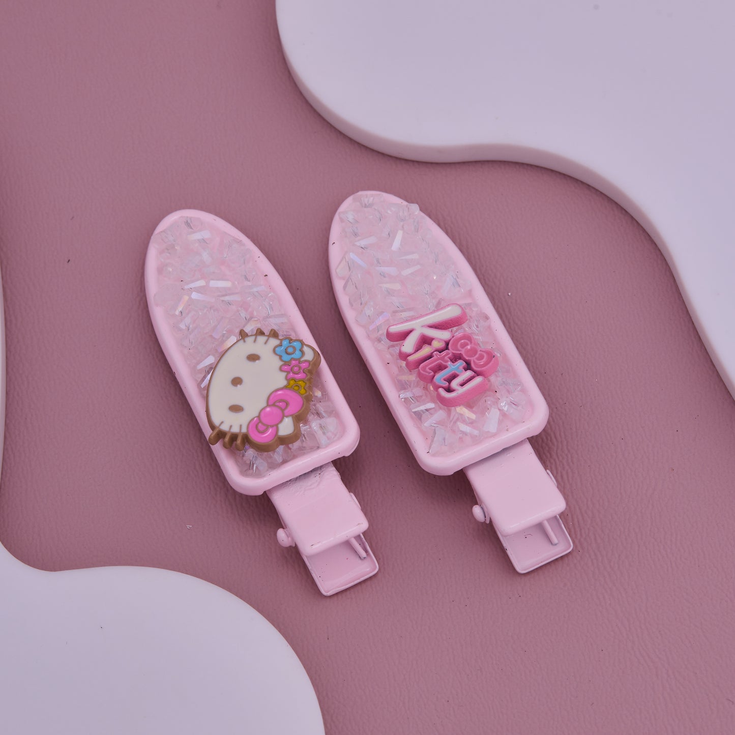 Glitter Pink Kitty Hair Clips