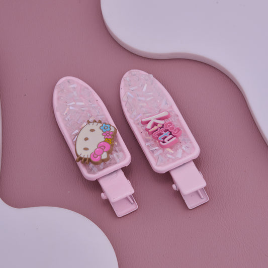 Glitter Pink Kitty Hair Clips