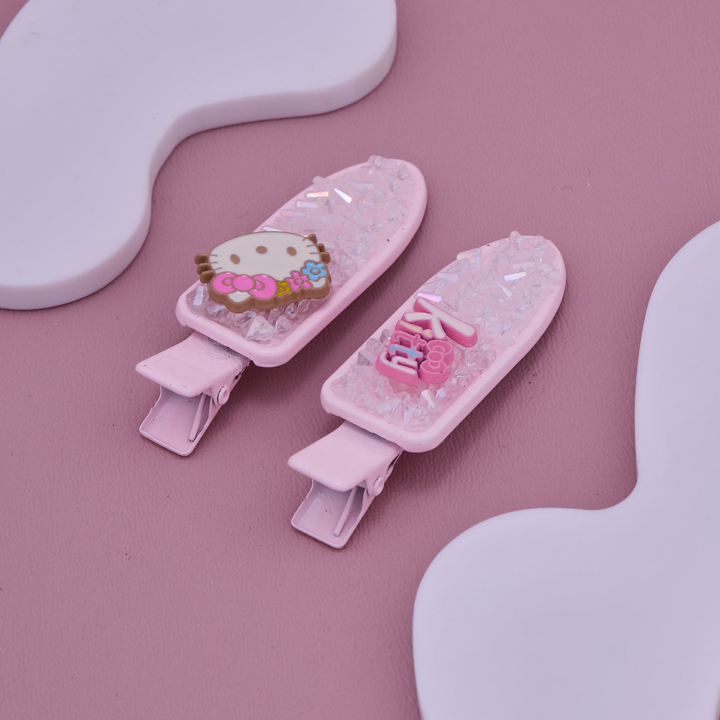 Glitter Pink Kitty Hair Clips