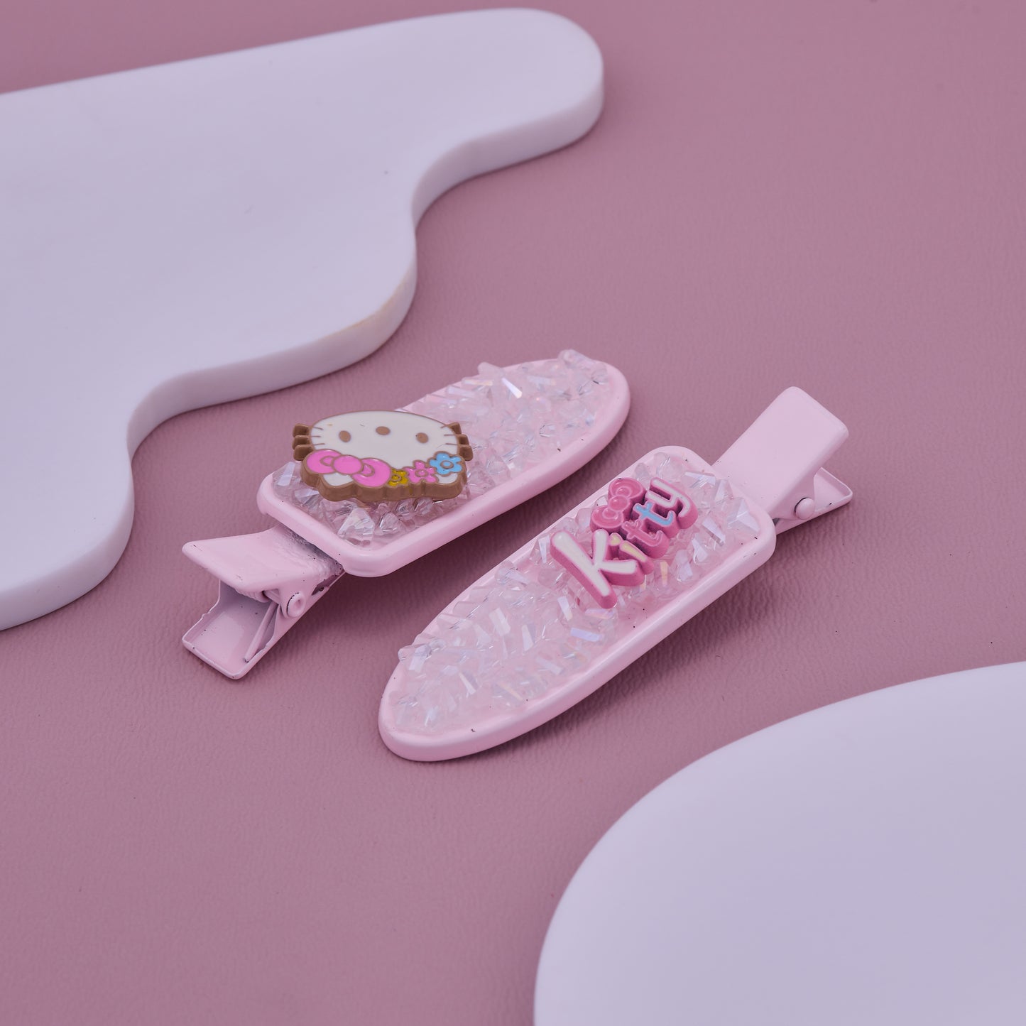 Glitter Pink Kitty Hair Clips