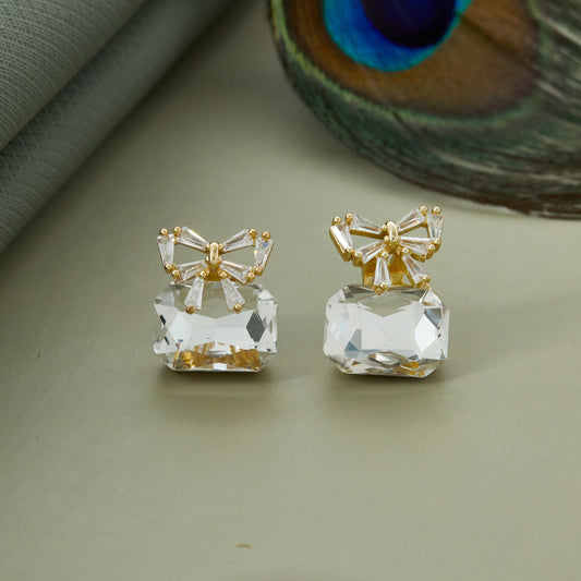 Bow Motif Earrings with Gemstone Elegance