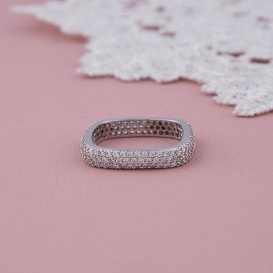 Silver Square Band Ring with Full CZ Pave Setting