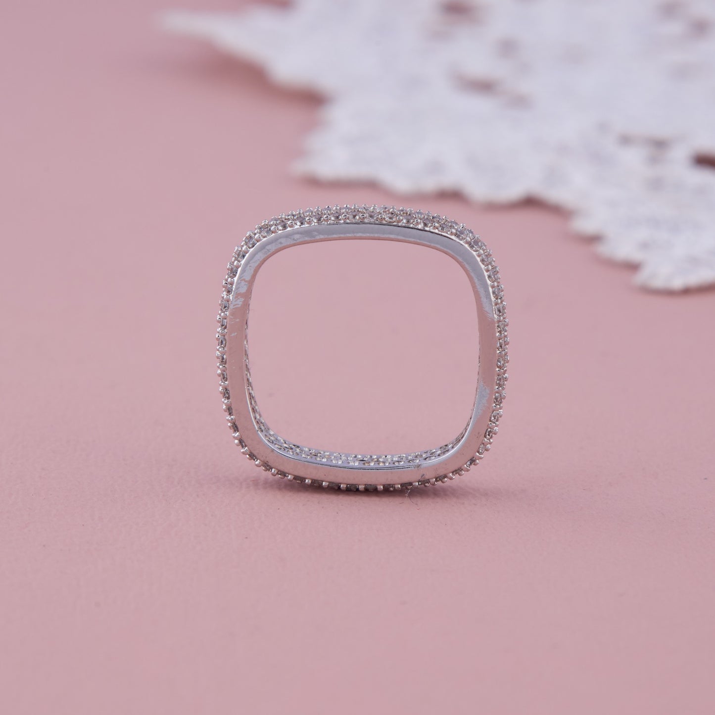 Silver Square Band Ring with Full CZ Pave Setting