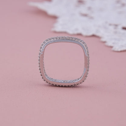 Silver Square Band Ring with Full CZ Pave Setting