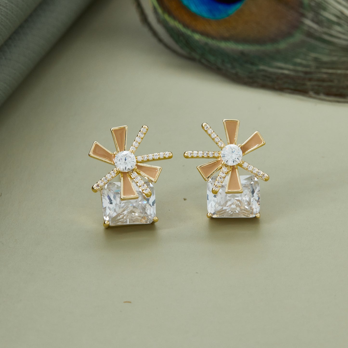 Starburst Gold Earrings with Crystals